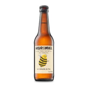 Botella de hidromiel Nanna de La Colmena de Teo con flores y vainas de vainilla