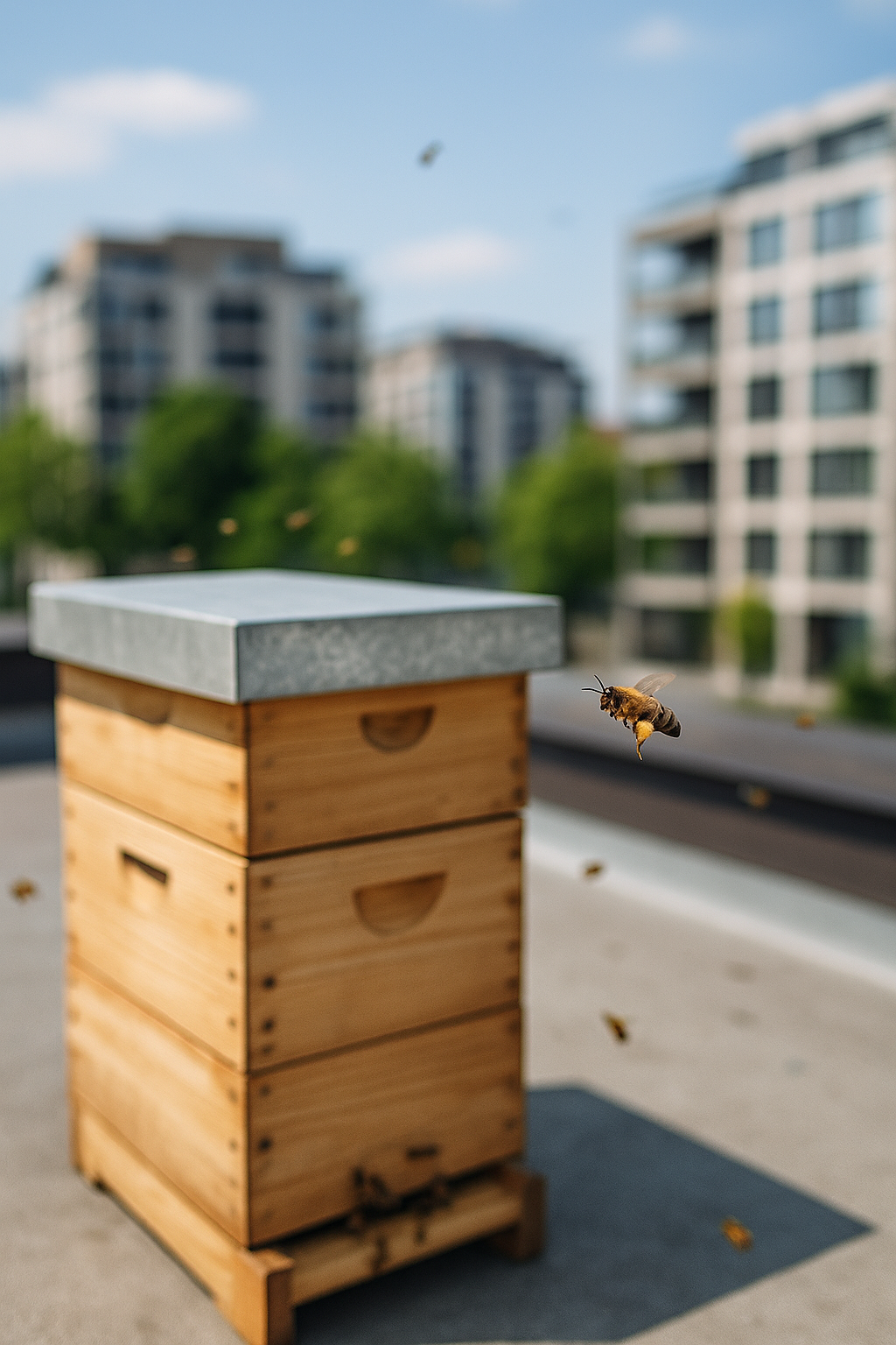 Apicultura urbana con colmenas en ciudad y tejados adaptados para criar abejas en entorno urbano
