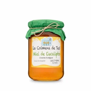 Tarro de miel de eucalipto ecológica cruda de La Colmena de Teo, Miel de eucalipto ecológica cruda y sin filtrar de La Colmena de Teo recolectada en entornos ecológicos andaluces