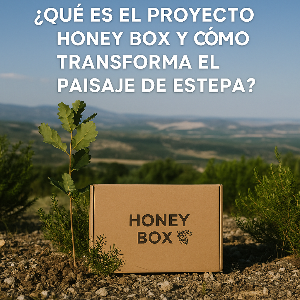 Proyecto Honey Box en Estepa con miel, colmenas y Sierra del Moralejo