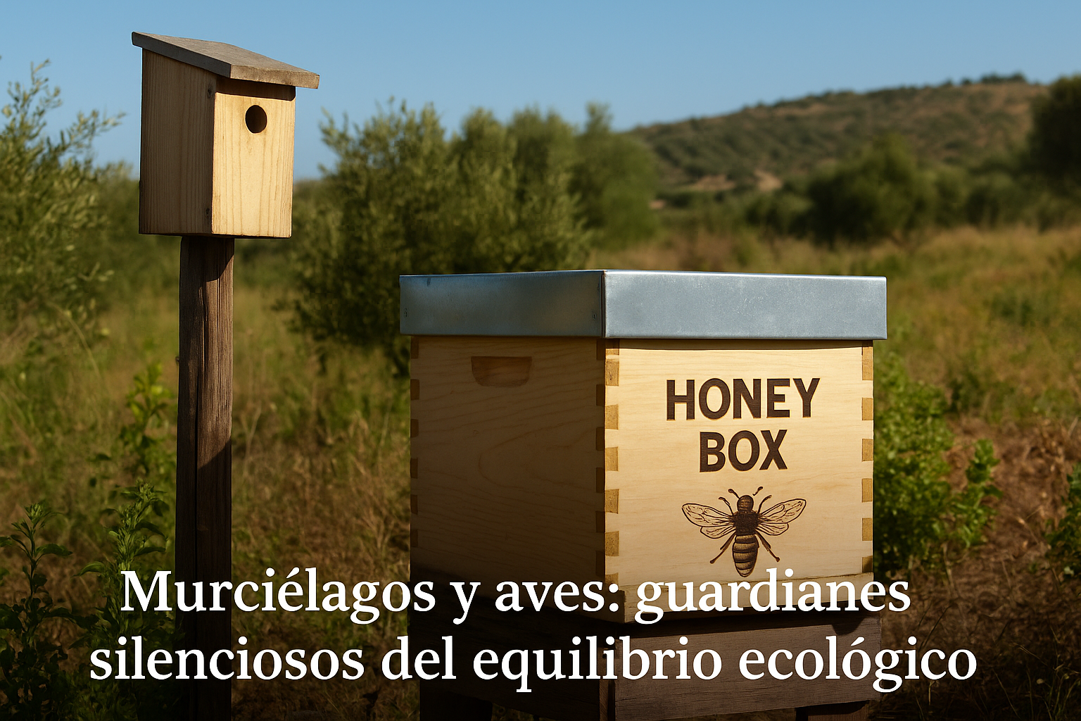 Refugio para fauna auxiliar, murciélagos y aves en apicultura regenerativa de La Colmena de Teo