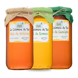 Pack miel suave de La Colmena de Teo con miel de milflores, romero y eucalipto crudas y sin filtrar