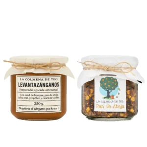 Pack rutina con levantazanganos y pan de abeja de La Colmena de Teo en tarros de cristal