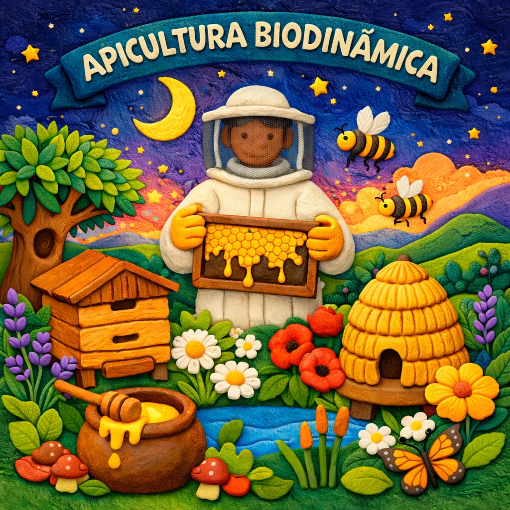 Principios de la apicultura biodinámica con colmena, abejas y paisaje natural