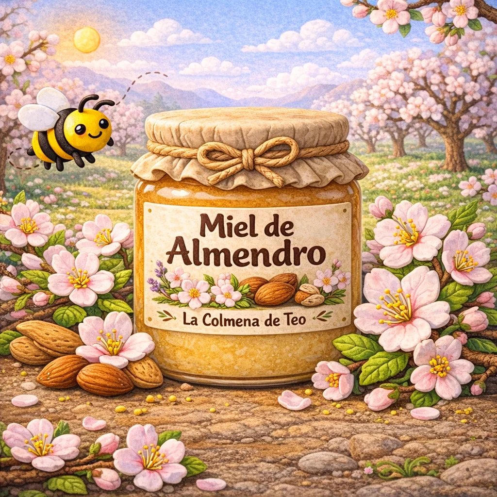 miel de almendro cruda con flores de almendro ilustracion plastilina la colmena de teo