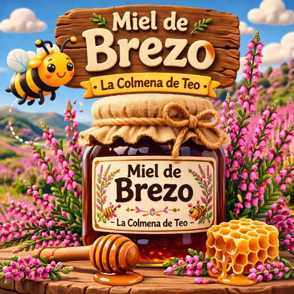 miel de brezo cruda con flores de brezo ilustracion plastilina la colmena de teo