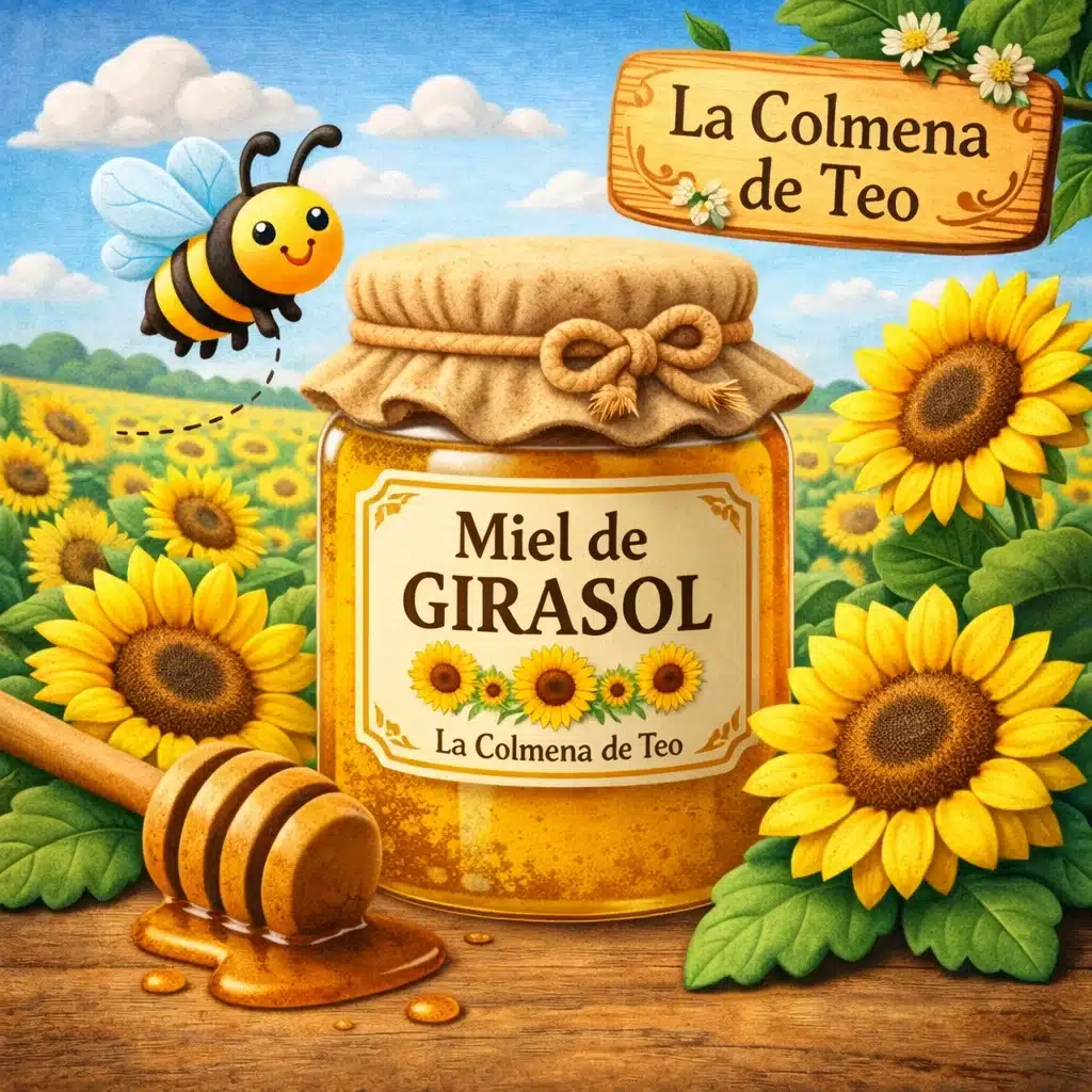 miel de girasol cruda con girasoles ilustracion plastilina la colmena de teo