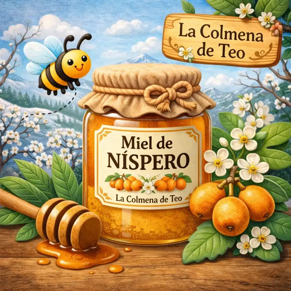 miel de nispero cruda con nisperos y flores ilustracion plastilina la colmena de teo